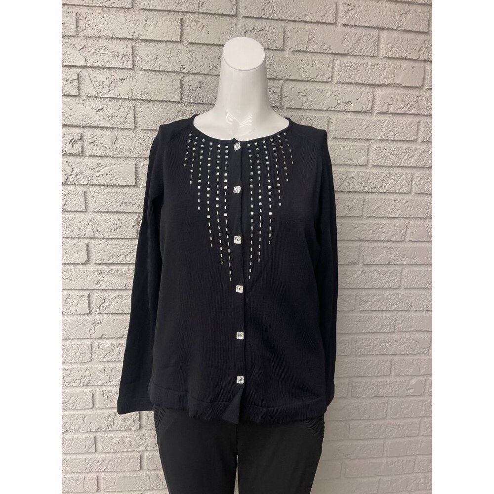 DD Collection Women's Black Rhinestone Knit Tank & Sweater 2 Pcs Set Size MD